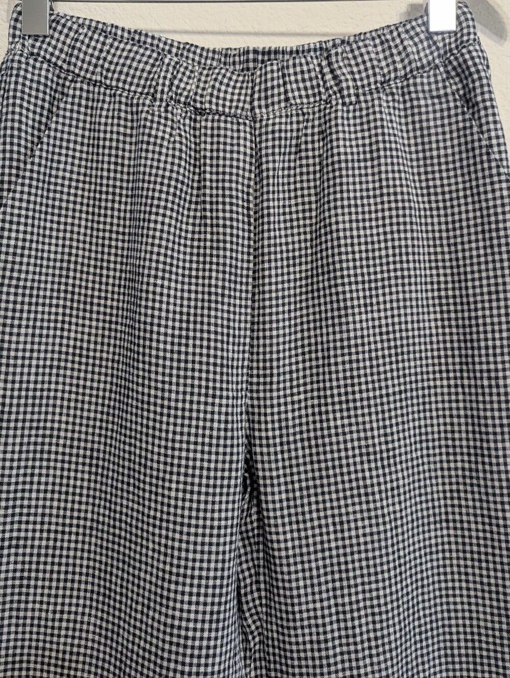 Quince Linen Pants Small Gingham Black White 100% European Linen Women NWT